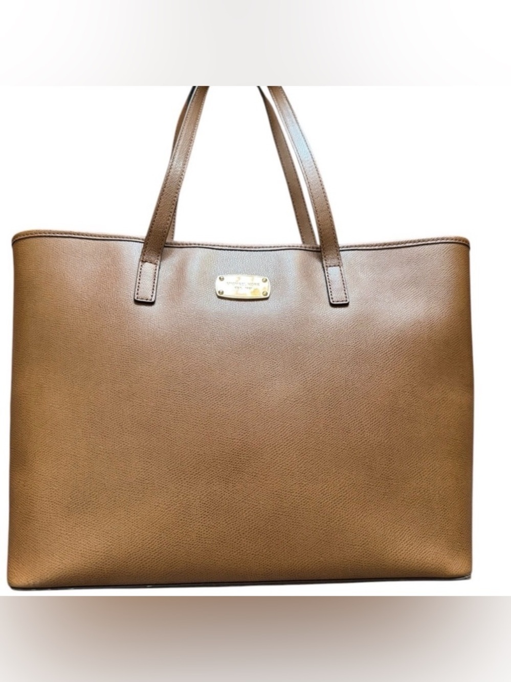 Michael Kors Travel Cognac Brown Gold Logo Purse Bag Satchel Handbag - Picture 1 of 13